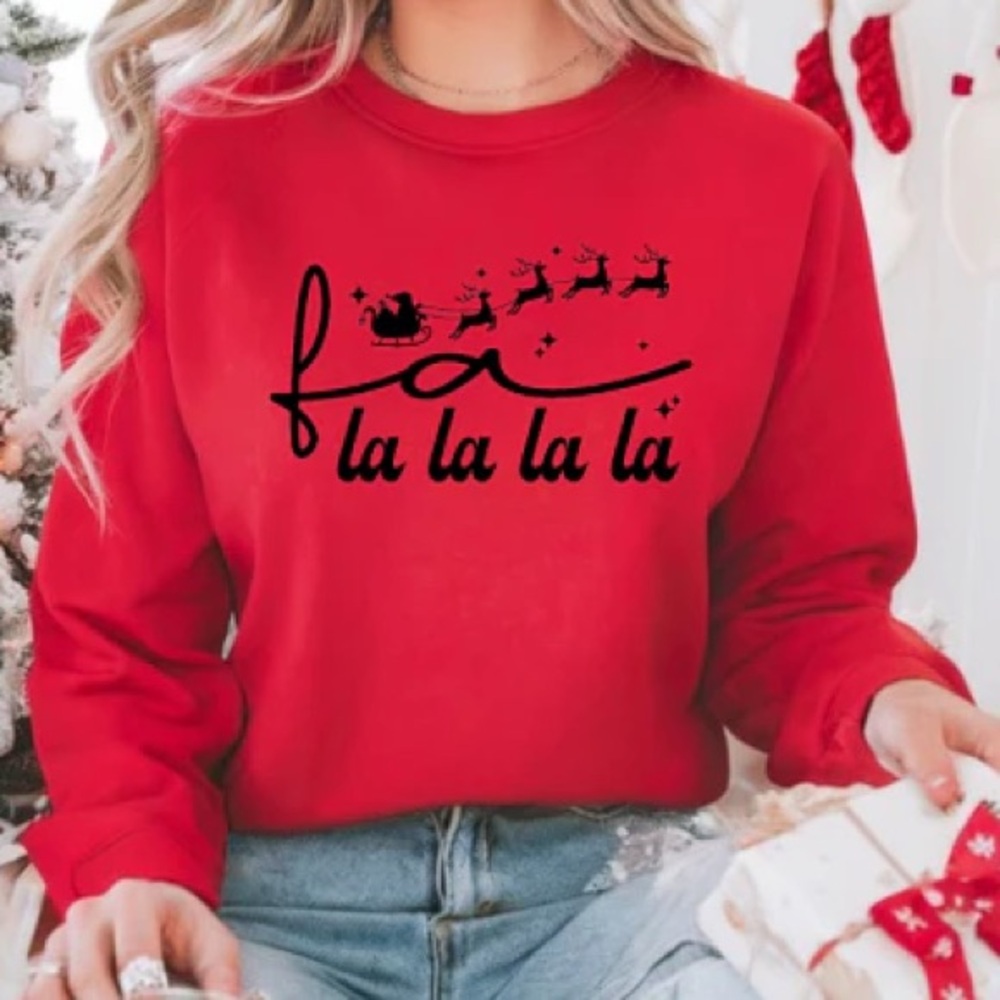Fa La La La La Red Gildan Sweatshirt 50% Cotton 50% Polyester S-M-L-XL